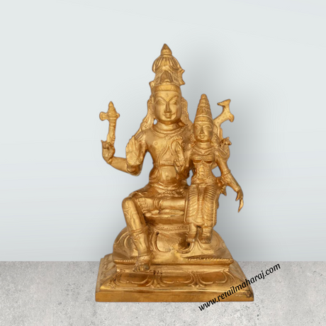 Uma Maheshwarar - 6 x 4 Inches | Panchaloha Idol / Shiv Parvati Murti / Shivan Parvati Statue for Pooja - Retail Maharaj