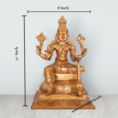 Vishwak Sena Sitting on Base Murti - 12 x 8 Inches | Panchaloha Idol / Vishwaksena Statue for Pooja - Retail Maharaj