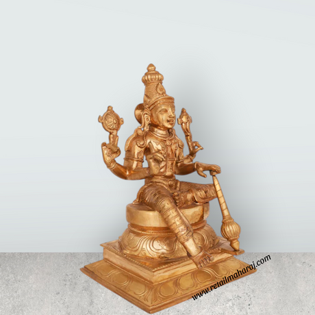 Vishwak Sena Sitting on Base Murti - 12 x 8 Inches | Panchaloha Idol / Vishwaksena Statue for Pooja - Retail Maharaj