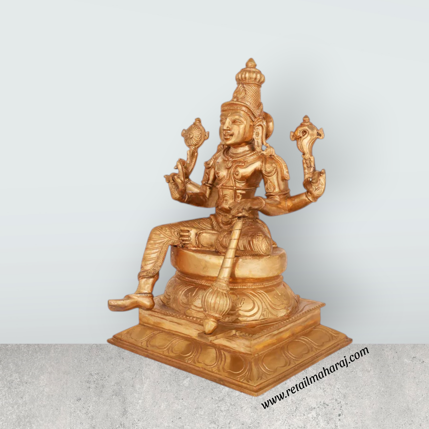 Vishwak Sena Sitting on Base Murti - 12 x 8 Inches | Panchaloha Idol / Vishwaksena Statue for Pooja - Retail Maharaj