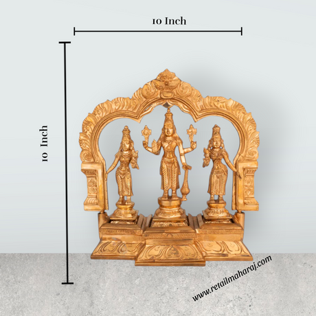 Ekasana Perumal Murti Set - 10 x 10 Inches | Panchaloha Idol / Perumal Statue For Home & Pooja - Retail Maharaj