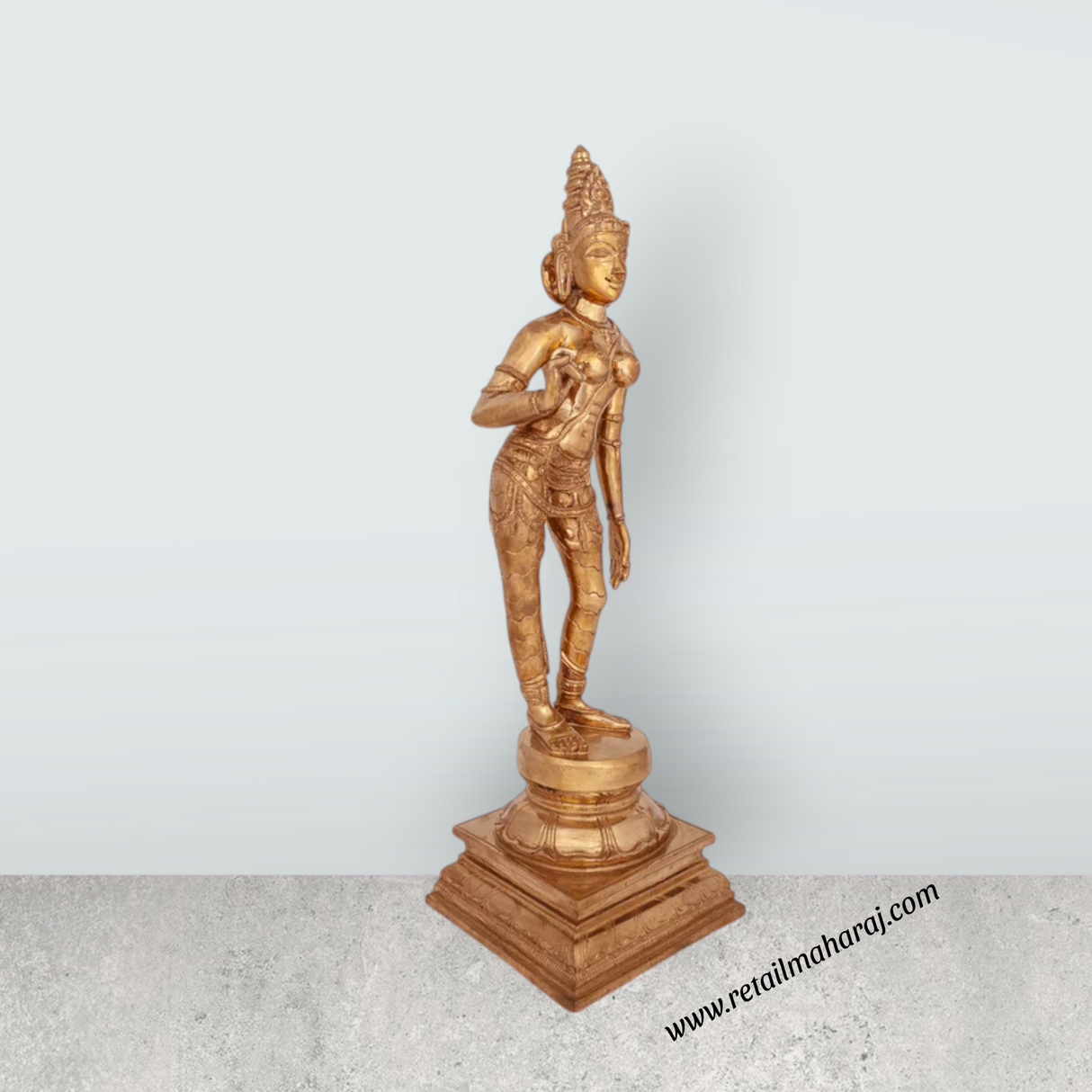 Sivagami Standing on Base Murti - 18 x 5.5 Inches | Panchaloha Idol/ Sivagami Statue/ Sivagami Idol for Pooja - Retail Maharaj
