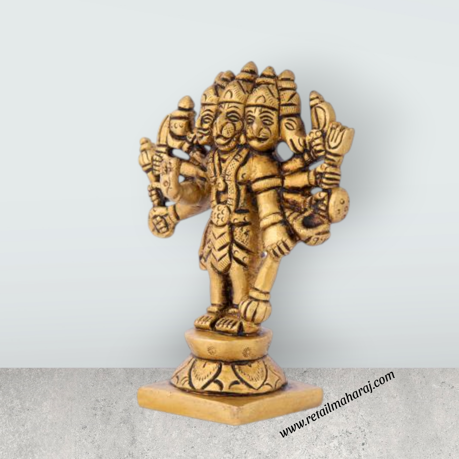 Panchamuga Hanuman - 4 x 3 Inches | Anjaneya Statue/ Antique Brass Statue/ Hanuman Murti for Pooja - Retail Maharaj