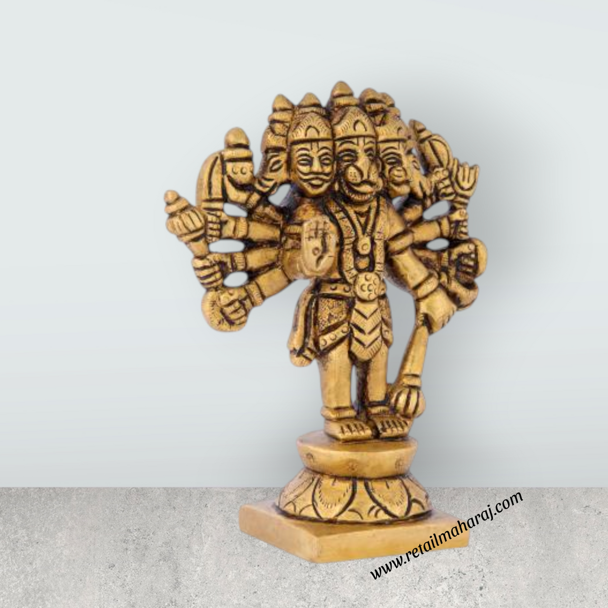 Panchamuga Hanuman - 4 x 3 Inches | Anjaneya Statue/ Antique Brass Statue/ Hanuman Murti for Pooja - Retail Maharaj