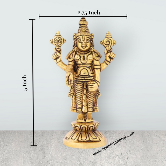 Balaji Standing - 5 Inches | Antique Brass Statue/ Balaji Idols for Pooja/ 375 Gms Approx - Retail Maharaj