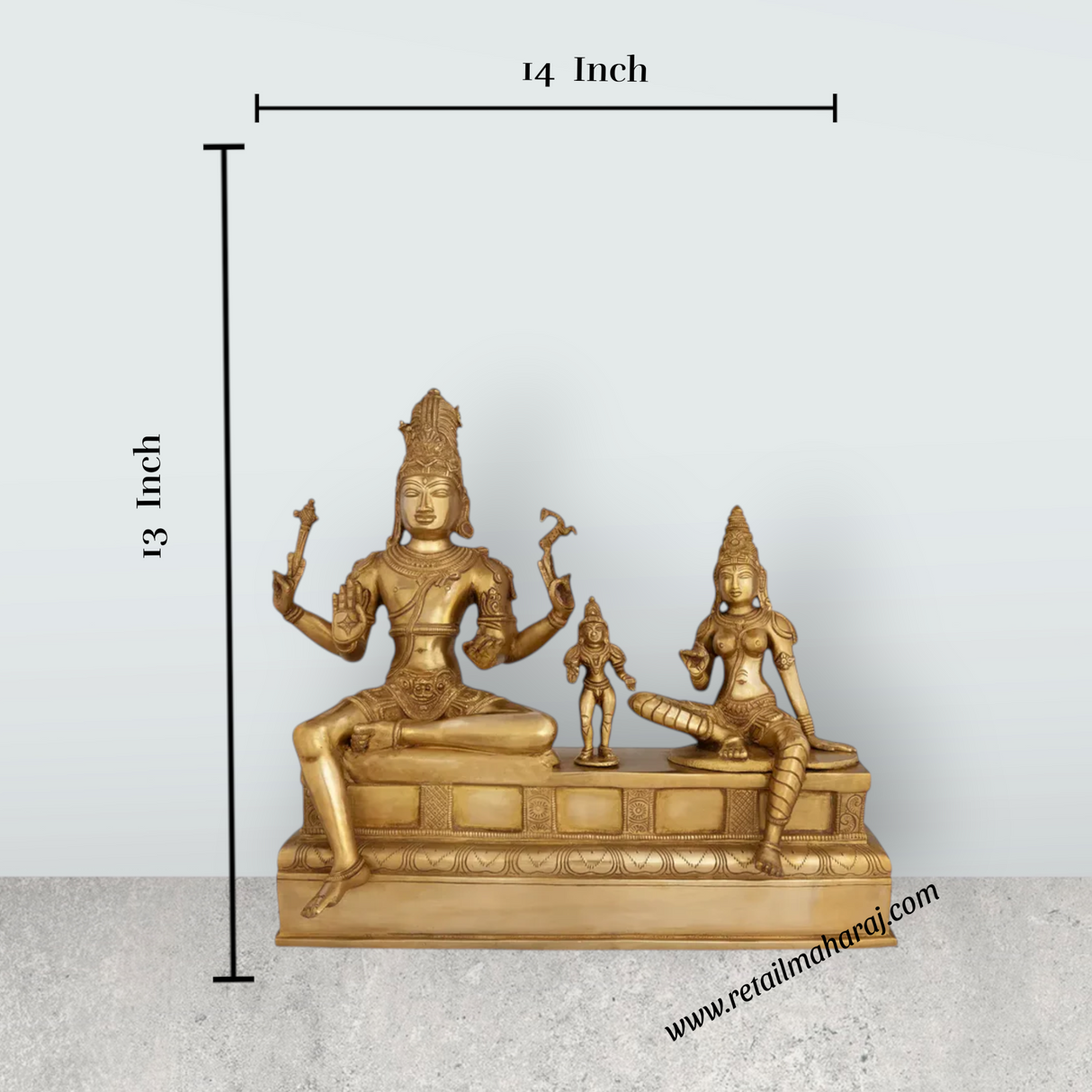 Somaskandar Sitting on Base Murti - 13 x 14 Inches | Bronze Somaskandar Idol for Pooja - Retail Maharaj