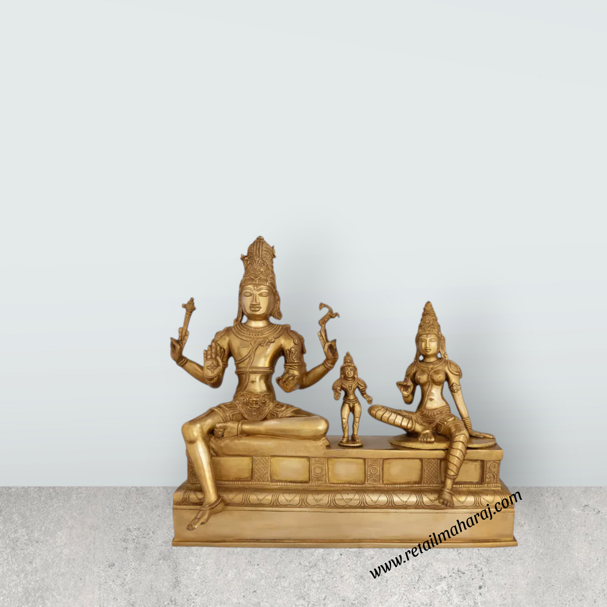 Somaskandar Sitting on Base Murti - 13 x 14 Inches | Bronze Somaskandar Idol for Pooja - Retail Maharaj