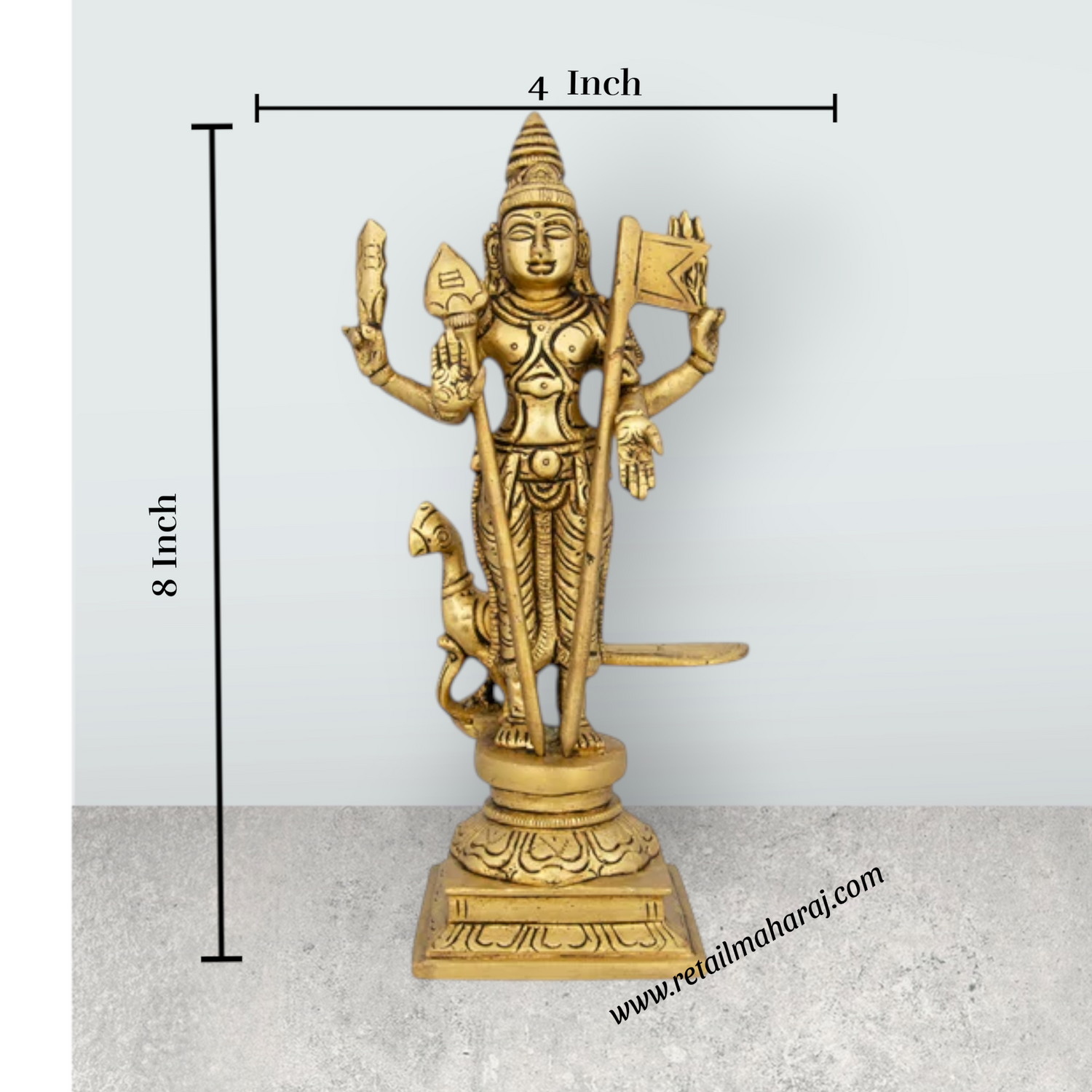 Mayil Murugan Statue – Antique Brass Peacock Murugan Silai for Pooja (8 x 4 Inches | Approx. 1.125 Kg) - Retail Maharaj
