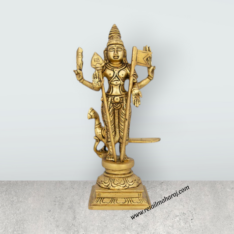 Mayil Murugan Statue – Antique Brass Peacock Murugan Silai for Pooja (8 x 4 Inches | Approx. 1.125 Kg) - Retail Maharaj