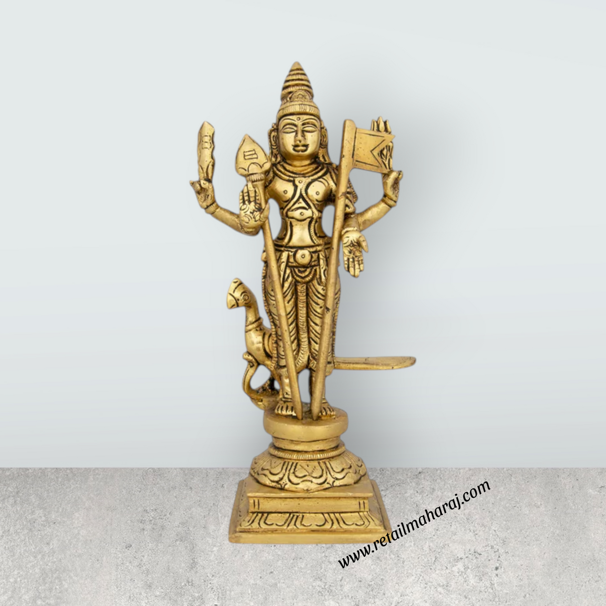 Mayil Murugan Statue - 8 x 4 Inches | Antique Brass Idol/ Peacock Murugan Silai for Pooja/ 1.125 Kgs Approx - Retail Maharaj