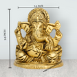 Ganesh Murti Sitting On Base - 3.5 x 2.5 Inches | Antique Brass Idol/ Ganpati Murti for Pooja - Retail Maharaj