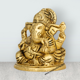 Ganesh Murti Sitting On Base - 3.5 x 2.5 Inches | Antique Brass Idol/ Ganpati Murti for Pooja - Retail Maharaj