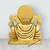 Ganesh Murti Sitting On Base - 3.5 x 2.5 Inches | Antique Brass Idol/ Ganpati Murti for Pooja - Retail Maharaj