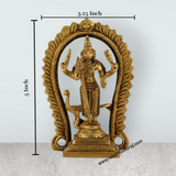 Murugan Statue With Arch Standing On Base - 5 x 3.25 Inches | Antique Brass Idol/ Kartikeya Statue With Peacock for Pooja