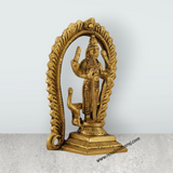 Murugan Statue With Arch Standing On Base - 5 x 3.25 Inches | Antique Brass Idol/ Kartikeya Statue With Peacock for Pooja