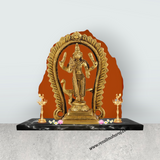 Murugan Statue With Arch Standing On Base - 5 x 3.25 Inches | Antique Brass Idol/ Kartikeya Statue With Peacock for Pooja