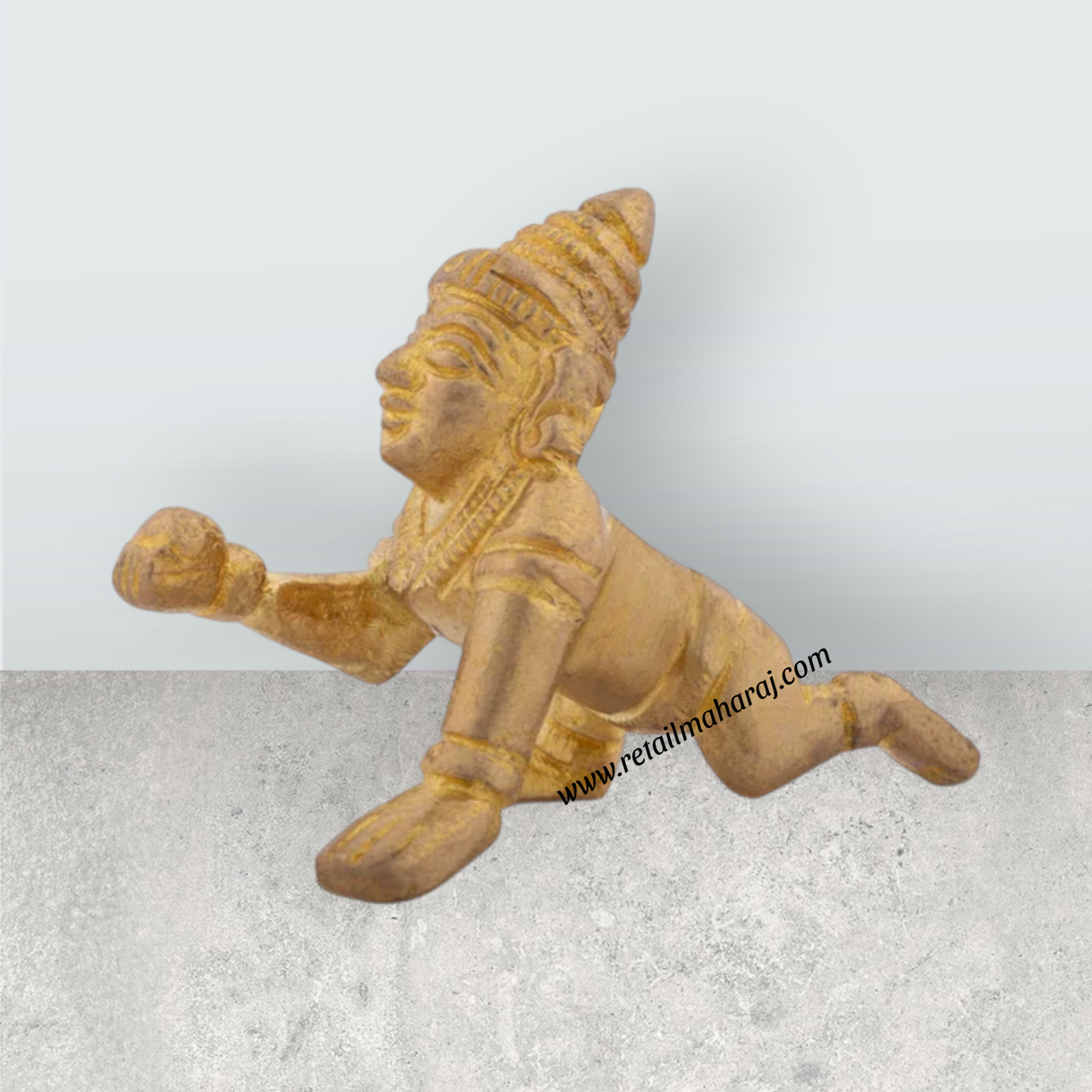 Crawling Krishna Murti - 2 x 2.25 Inches | Brass Idol/ Crawling Krishna Idol for Pooja/ 100 Gms Approx - Retail Maharaj