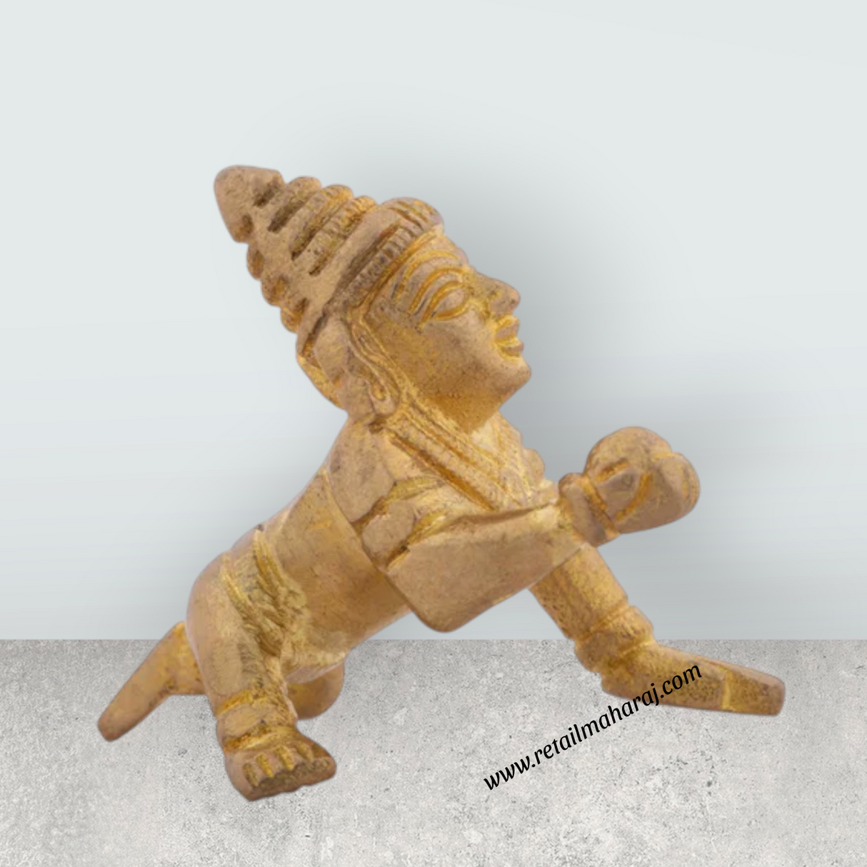 Crawling Krishna Murti - 2 x 2.25 Inches | Brass Idol/ Crawling Krishna Idol for Pooja/ 100 Gms Approx - Retail Maharaj