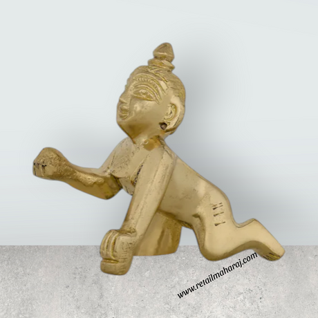 Crawling Krishna Murti – 2.5 X 2.5 Inches Brass Idol Laddu Gopal Murti Krishna Idol For Divine Blessings - Retail Maharaj