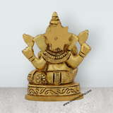 Ganesh Murti Sitting On Base - 3.5 x 2.5 Inches | Antique Brass Idol/ Vinayaka Statue With Takiya for Worship - Retail Maharaj