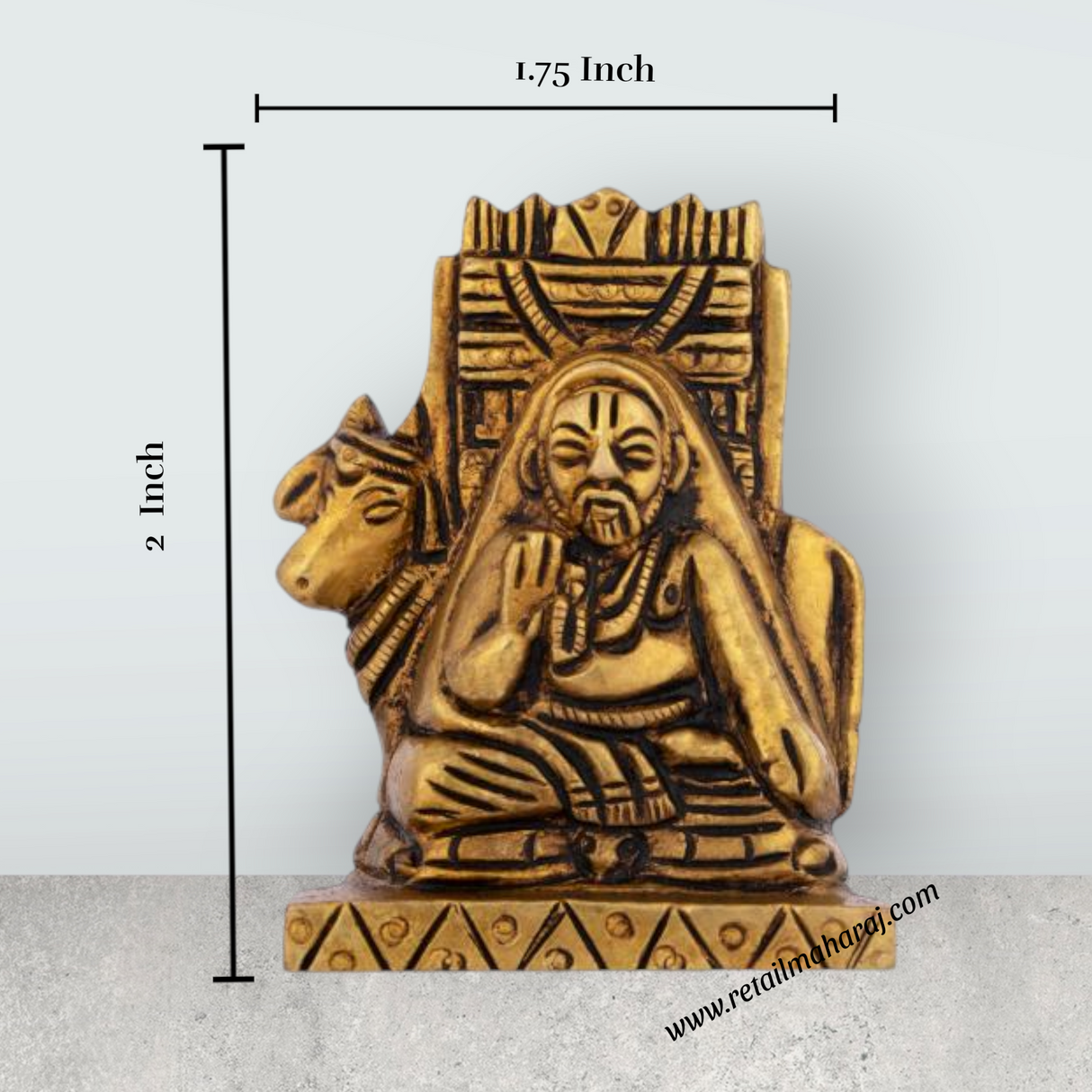 Raghavendra Swamy Idol - 2 x 1.75 Inches | Antique Brass Statue/ Raghavendra Statue for Pooja/ 200 Gms Approx - Retail Maharaj