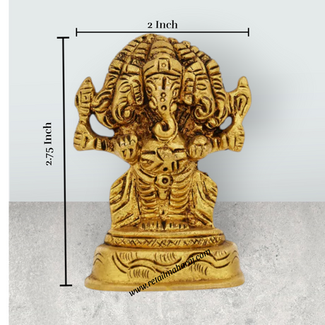 Panchamuga Ganesha Statue - 2 x 2.75 Inches | Antique Finish Vinayagar Statue / Brass Statue for Pooja - Retail Maharaj
