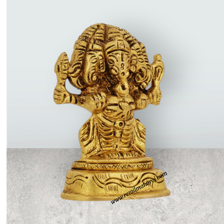 Panchamuga Ganesha Statue - 2 x 2.75 Inches | Antique Finish Vinayagar Statue / Brass Statue for Pooja - Retail Maharaj