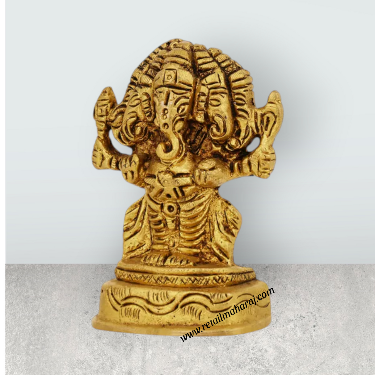 Panchamuga Ganesha Statue - 2 x 2.75 Inches | Antique Finish Vinayagar Statue / Brass Statue for Pooja - Retail Maharaj