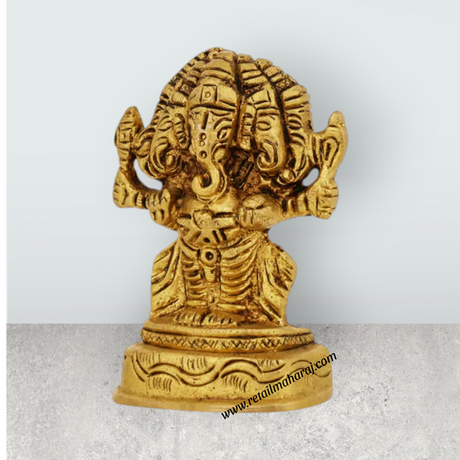 Panchamuga Ganesha Statue - 2 x 2.75 Inches | Antique Finish Vinayagar Statue / Brass Statue for Pooja - Retail Maharaj