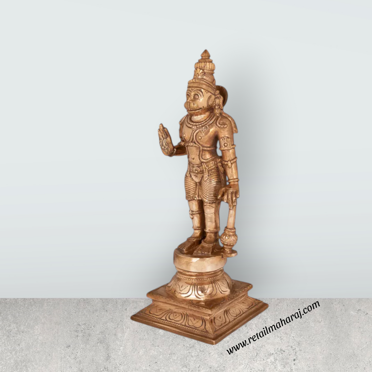 Hanuman Standing On Base Murti - 13.5 x 5 Inches | Panchaloha Statue / Anjaneya Statue for Pooja - Retail Maharaj