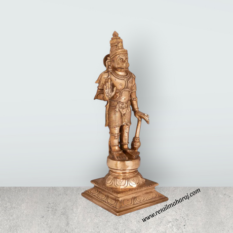 Hanuman Standing On Base Murti - 13.5 x 5 Inches | Panchaloha Statue / Anjaneya Statue for Pooja - Retail Maharaj