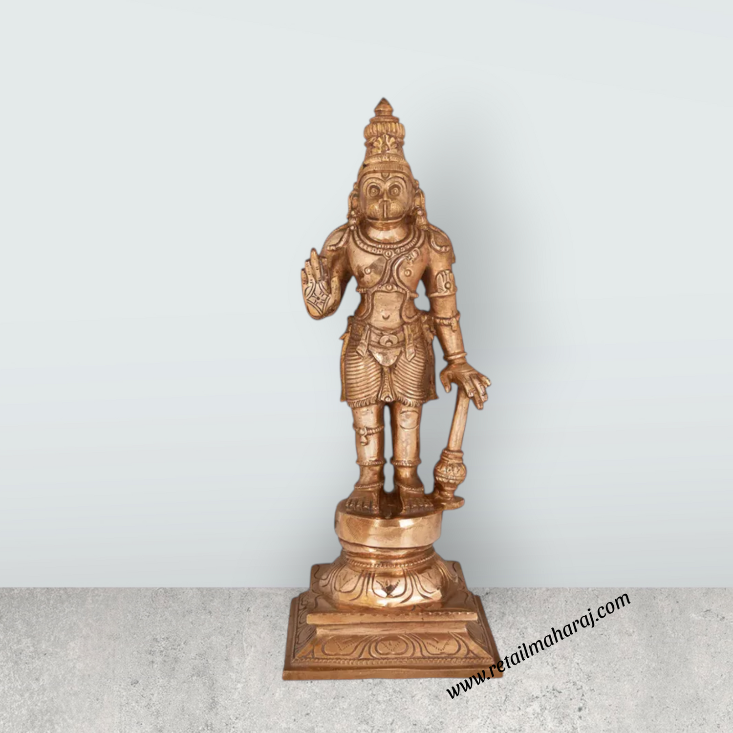 Hanuman Standing On Base Murti - 13.5 x 5 Inches | Panchaloha Statue / Anjaneya Statue for Pooja - Retail Maharaj