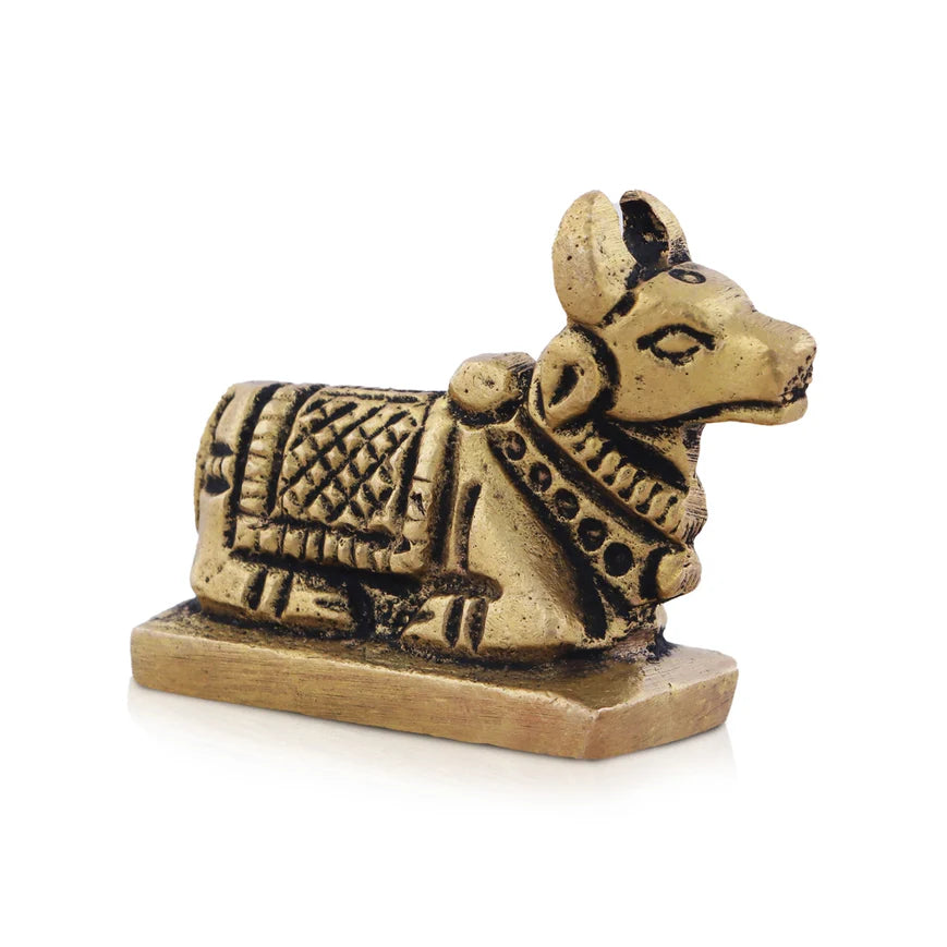 Nandi Statue - 1 x 1.5 Inches | Antique Brass Idol/ Nandi Murti for Pooja/ 40 Gms Approx