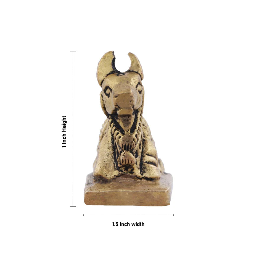 Nandi Statue - 1 x 1.5 Inches | Antique Brass Idol/ Nandi Murti for Pooja/ 40 Gms Approx