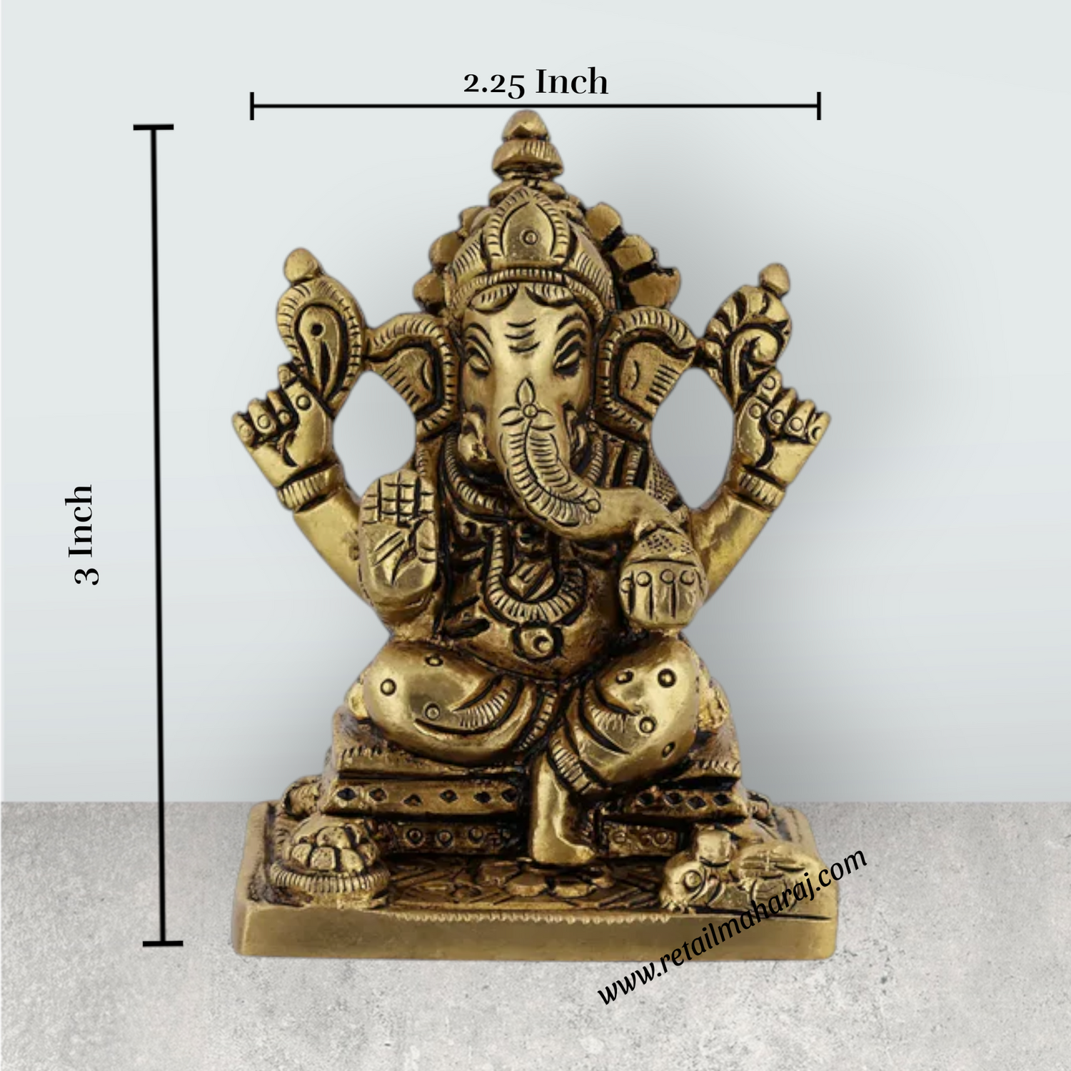 Ganesh Murti Sitting On Base – 2 Inches Antique Brass Idol Ganpati Murti For Home Pooja - Retail Maharaj