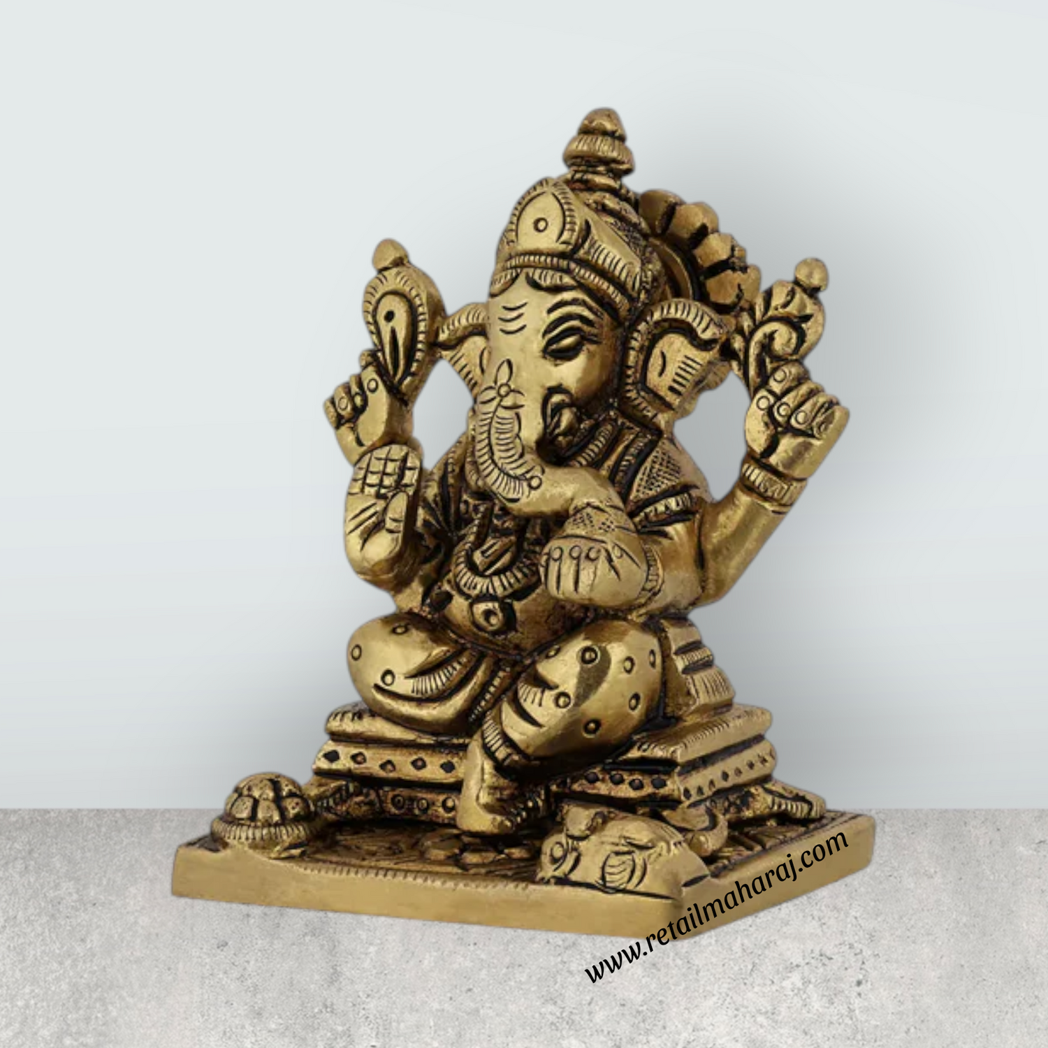 Ganesh Murti Sitting On Base – 2 Inches Antique Brass Idol Ganpati Murti For Home Pooja - Retail Maharaj