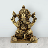 Ganesh Murti Sitting On Base – 2 Inches Antique Brass Idol Ganpati Murti For Home Pooja - Retail Maharaj