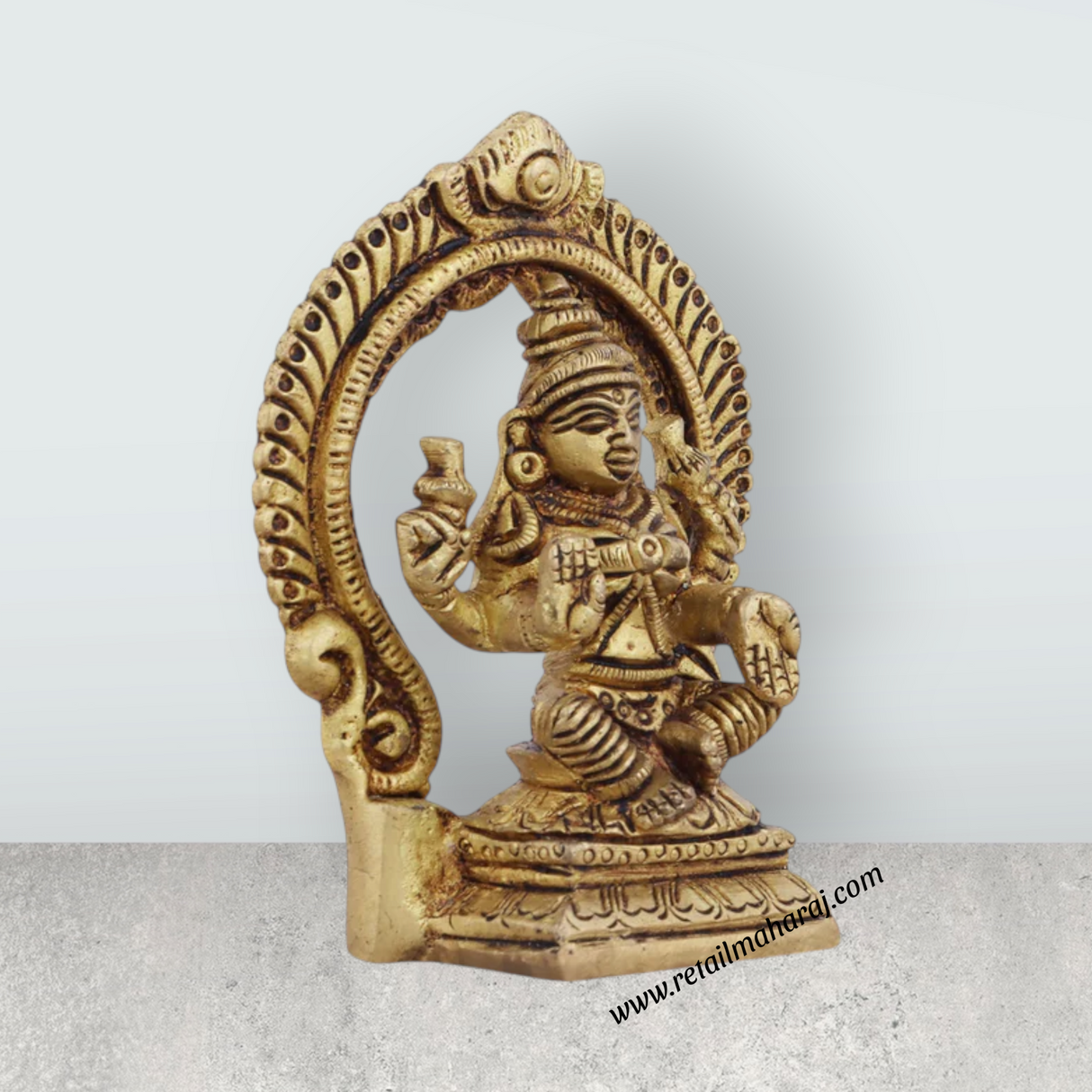 Lakshmi Statue with Arch - 3.5 x 2.5 Inches | Antique Brass Idol/ Laxmi Idol for Pooja/ 250 Gms Approx