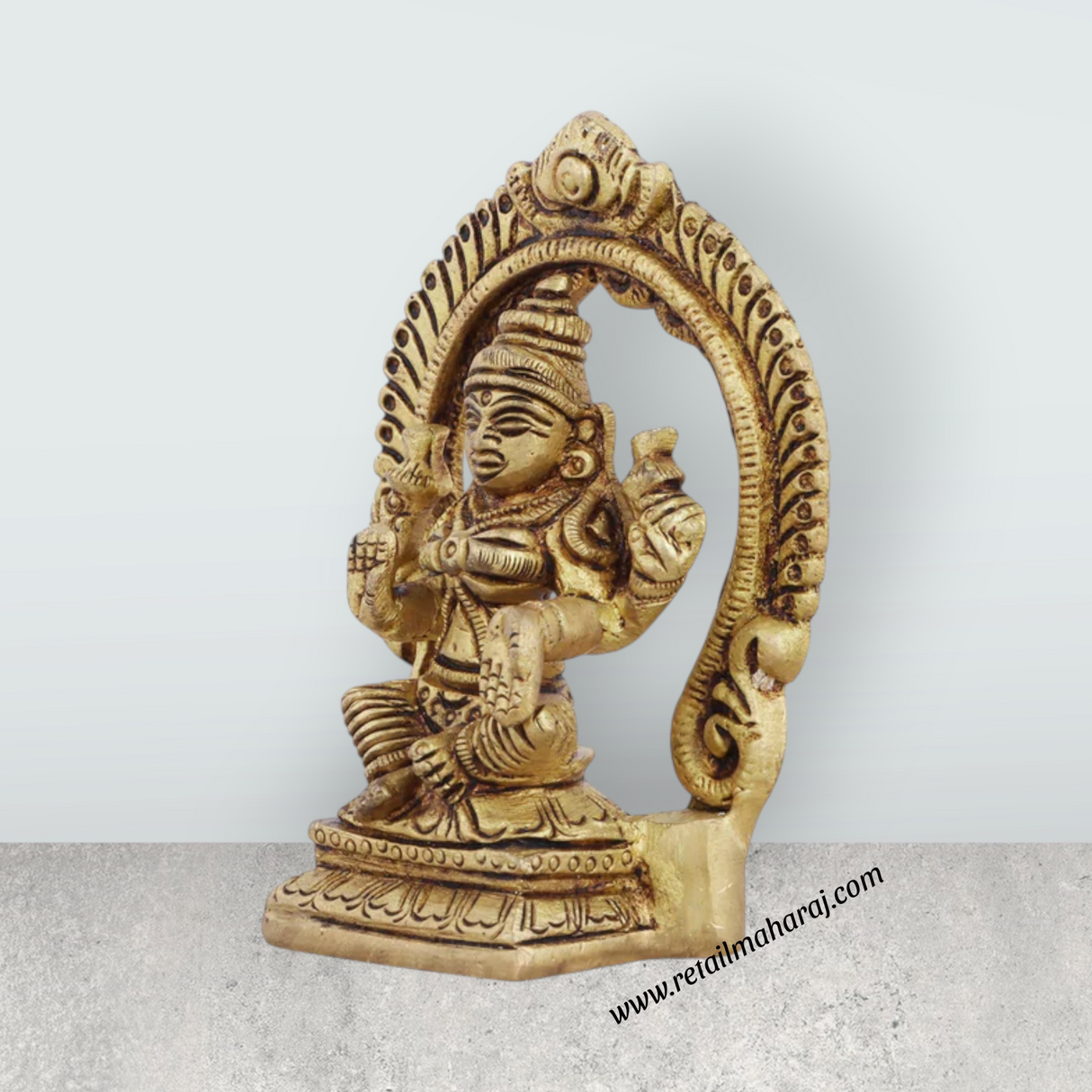 Lakshmi Statue with Arch - 3.5 x 2.5 Inches | Antique Brass Idol/ Laxmi Idol for Pooja/ 250 Gms Approx
