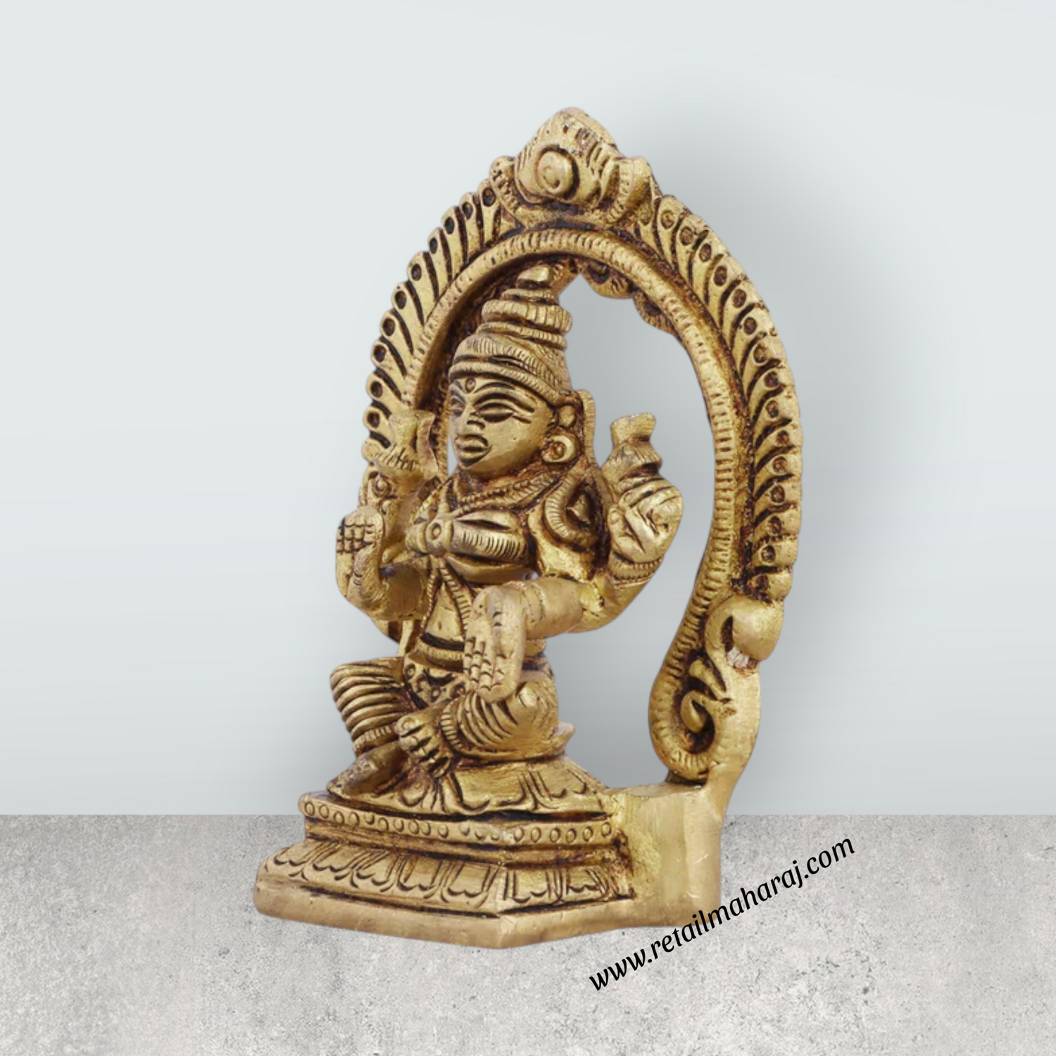 Lakshmi Statue with Arch - 3.5 x 2.5 Inches | Antique Brass Idol/ Laxmi Idol for Pooja/ 250 Gms Approx