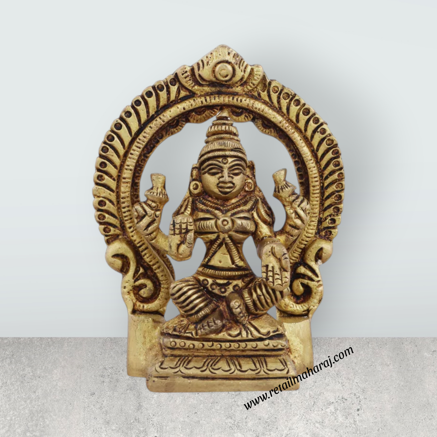 Lakshmi Statue with Arch - 3.5 x 2.5 Inches | Antique Brass Idol/ Laxmi Idol for Pooja/ 250 Gms Approx