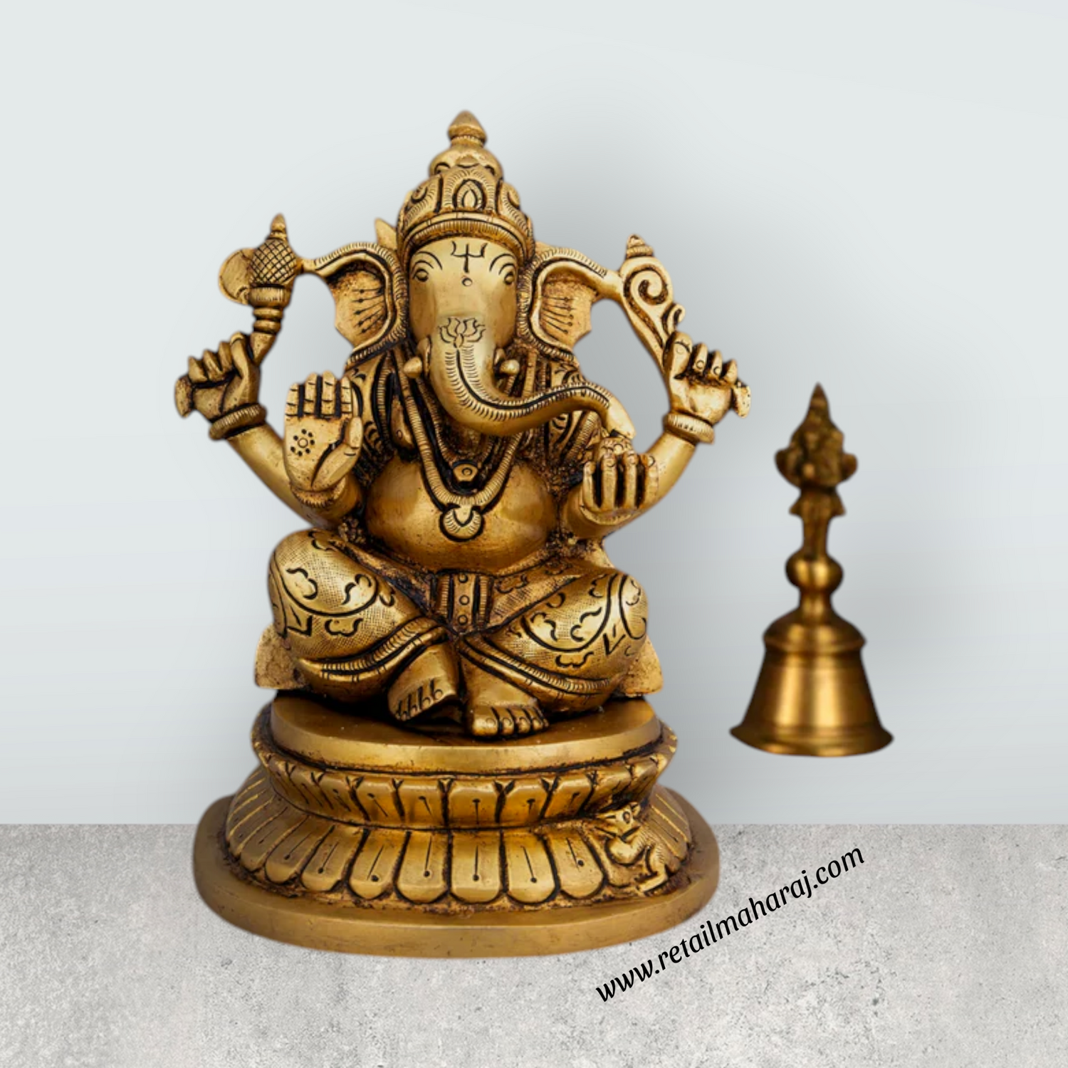 Ganesh Murti - 6.5 x 5 Inches | Antique Brass Idol/ Ganpati Idol/ Vinayaka Statue for Pooja/ 2.060 Kgs Approx - Retail Maharaj