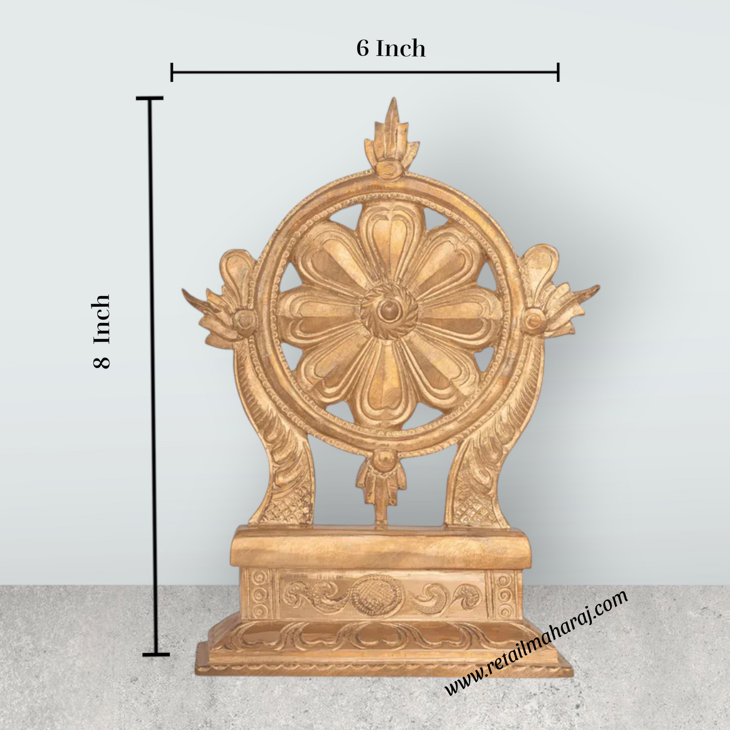 Vishnu Chakra with Base - 8 x 6 Inches | Panchaloha Statue / Vishnu Chakram for Pooja - Retail Maharaj