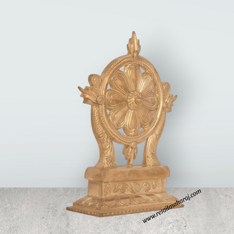 Vishnu Chakra with Base - 8 x 6 Inches | Panchaloha Statue / Vishnu Chakram for Pooja - Retail Maharaj