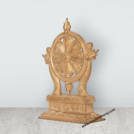 Vishnu Chakra with Base - 8 x 6 Inches | Panchaloha Statue / Vishnu Chakram for Pooja - Retail Maharaj