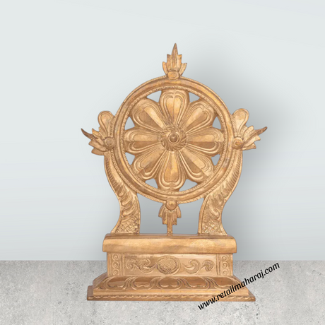 Vishnu Chakra with Base - 8 x 6 Inches | Panchaloha Statue / Vishnu Chakram for Pooja - Retail Maharaj