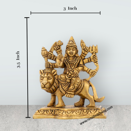 Durga Murti - 3.5 x 3 Inches | Brass Idol/ Antique Durga Maa Murti/ Durga Idol for Pooja/ 300 Gms Approx - Retail Maharaj