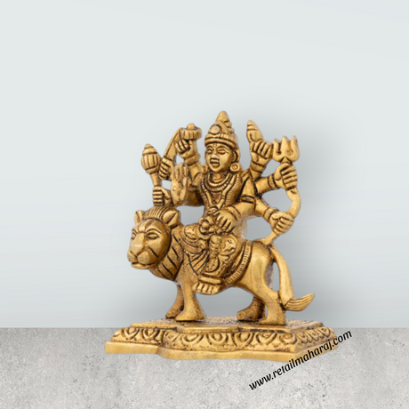 Durga Murti - 3.5 x 3 Inches | Brass Idol/ Antique Durga Maa Murti/ Durga Idol for Pooja/ 300 Gms Approx - Retail Maharaj