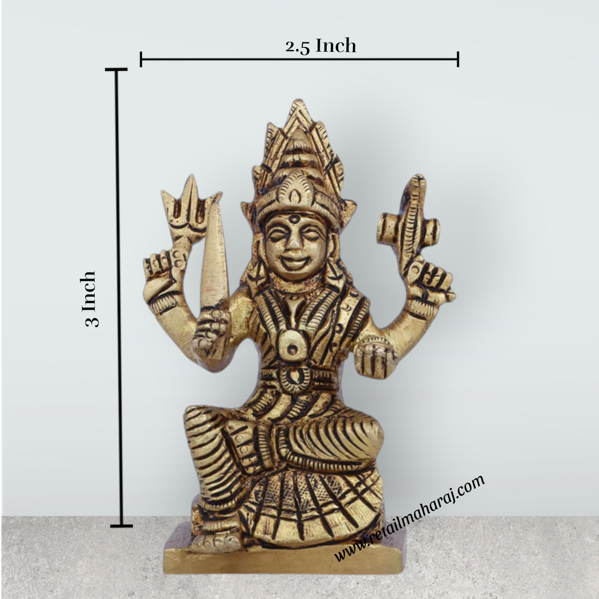 Karumariamman Statue - 3 x 2.5 Inches | Antique Brass Idol/ Sitting Karumariamman Idol for Pooja/ 200 Gms Approx