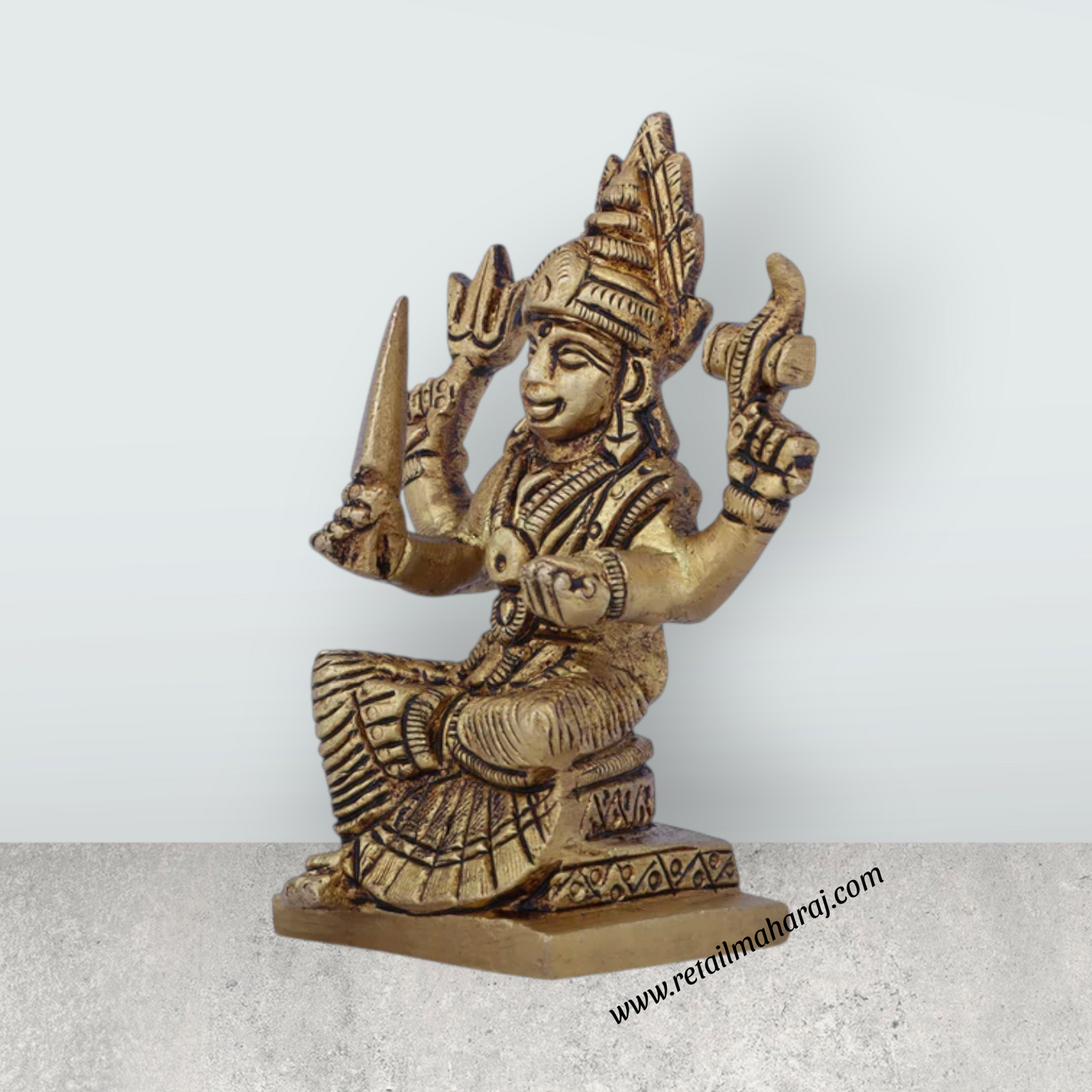 Karumariamman Statue - 3 x 2.5 Inches | Antique Brass Idol/ Sitting Karumariamman Idol for Pooja/ 200 Gms Approx